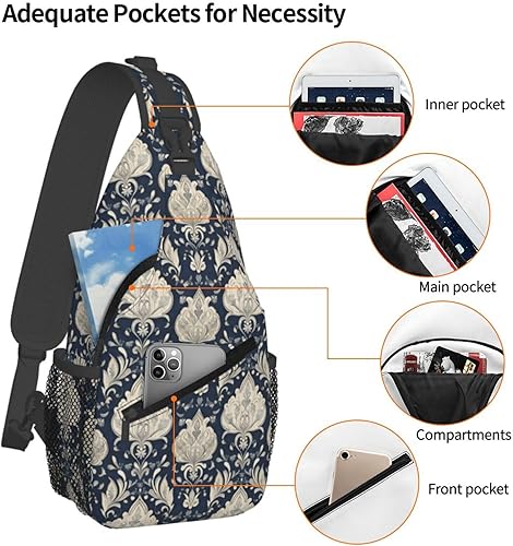 Miniatura 4 de Small Crossbody Bags for Women Men - Vintage Blue Damask Print Adjustable Shoulder Bag Fanny Packs Belt Sling Bag Crossbody Purses Backpack for
