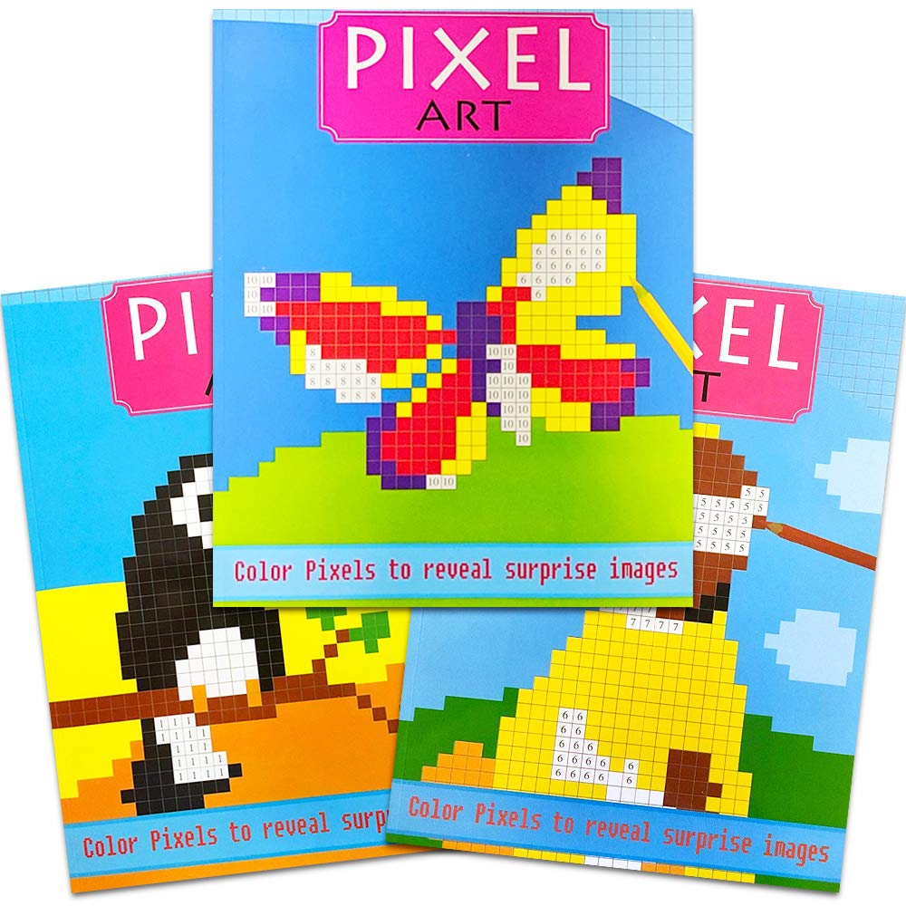 Buy 3 Pack Pixel Art Coloring Book has pixels to color by numbers and