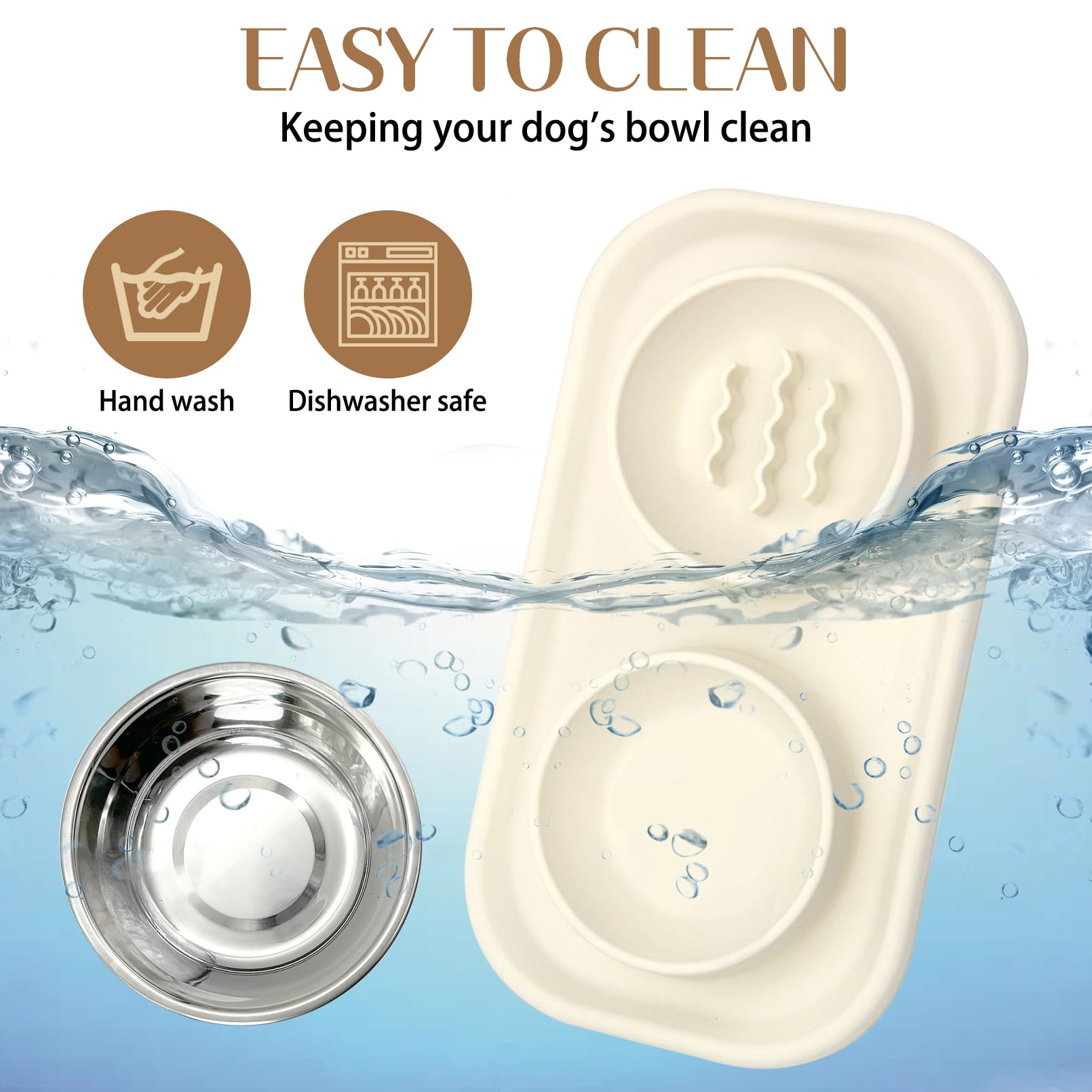 BNOSDM Comedero lento para perros y gatos, acero inoxidable con alfombrilla de silicona antiderrames, juego de cuencos de comida y agua para perros, comedero para mascotas para ralentizar la