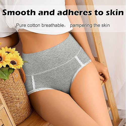 Miniatura 4 de UMMISS Ropa interior de algodón para mujer, de cintura alta, cobertura completa, para posparto, suave, transpirable, sin rollitos.