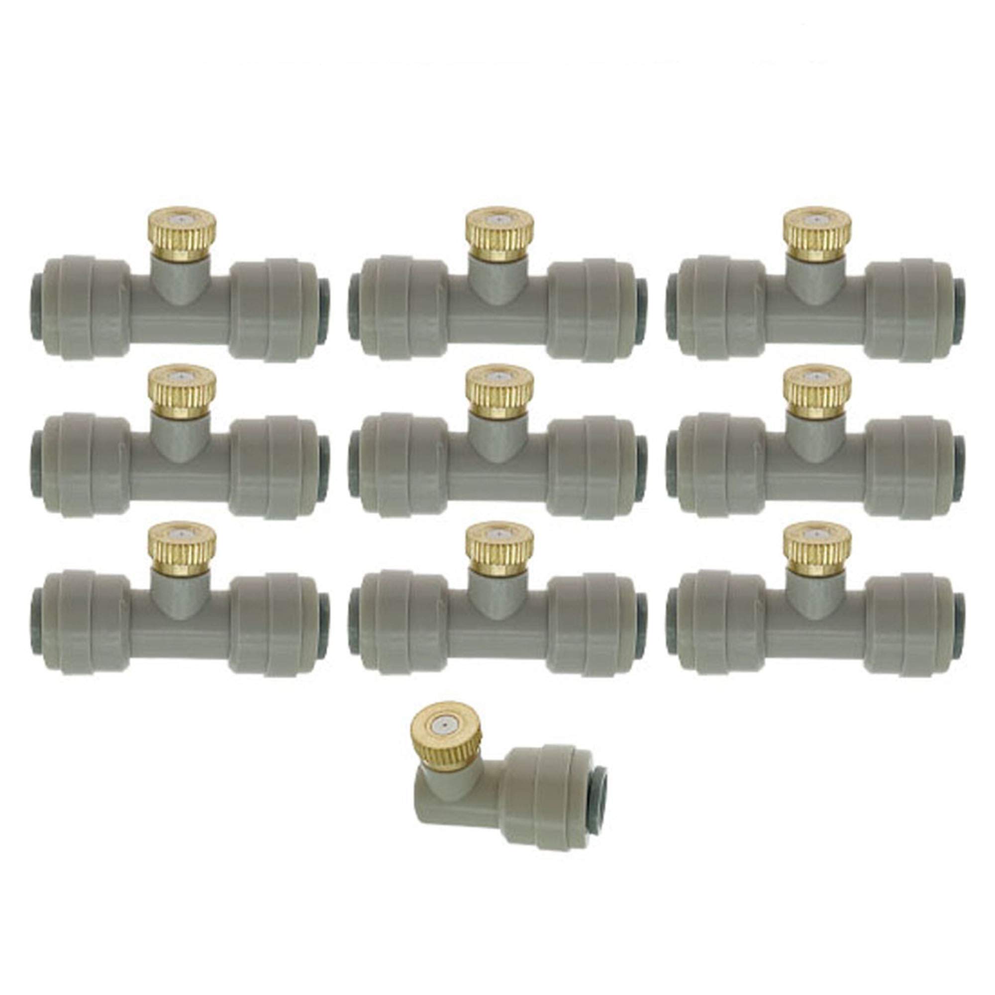 Lpraer 10 ugelli per nebbia in ottone con 6 mm, 3 vie, connettore per tubo dell'acqua, spruzzatore, ugello per giardino, sistema di raffreddamento per