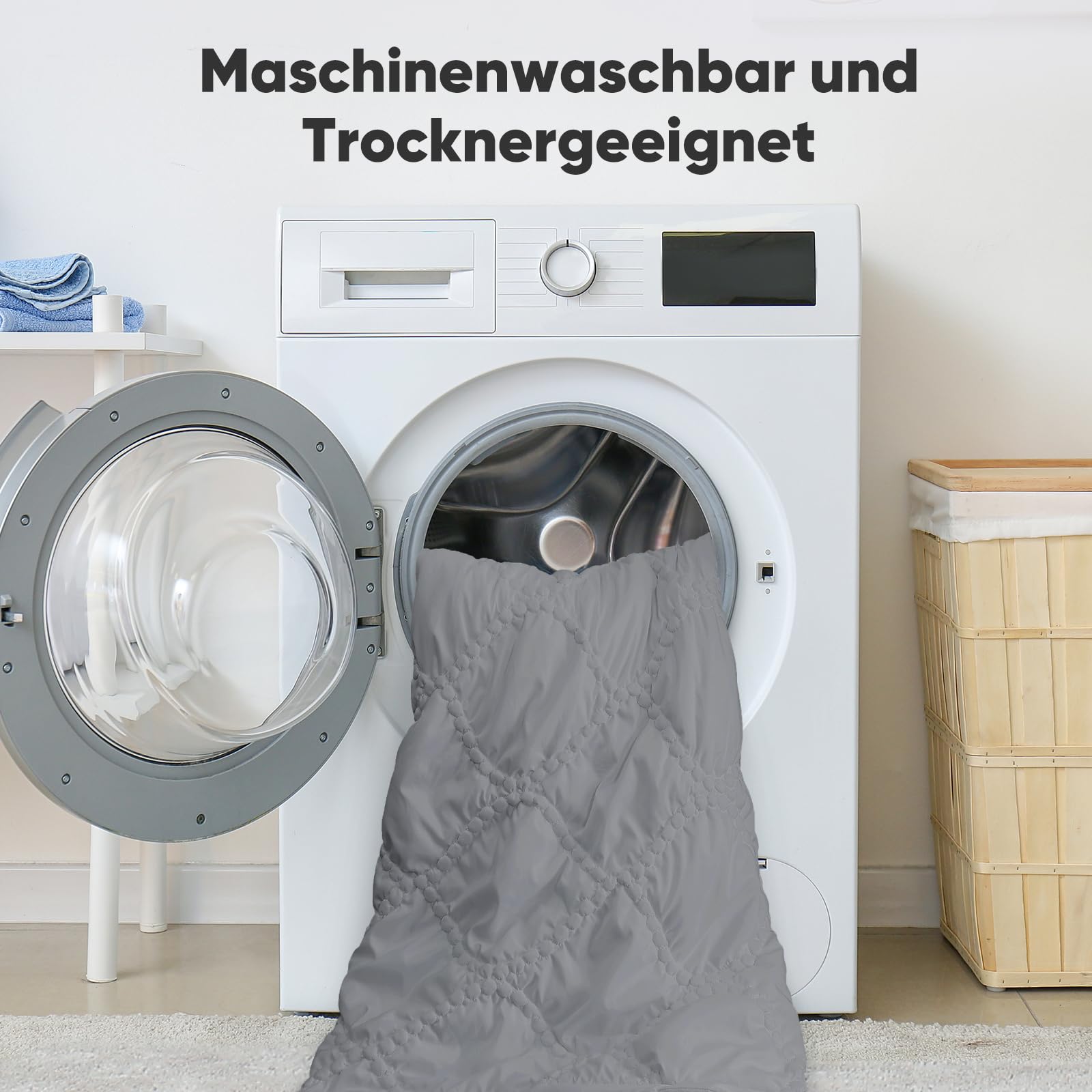 Elegear leichte Sommerdecke 135x200 cm, 2-in-1 Bettdecke und Bettbezug in einem, mit Kissenbezüge 80x80 cm, handbestickte dünne Sommerbettdecke, Oeko-Tex Waschbare Duvet, Grau