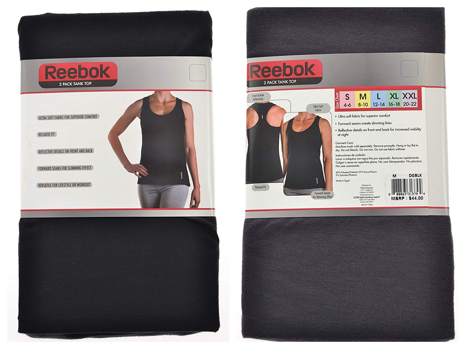 Reebok Ladies 2 Pack Ultra suave camiseta de tirantes, Gris oscuro / Negro