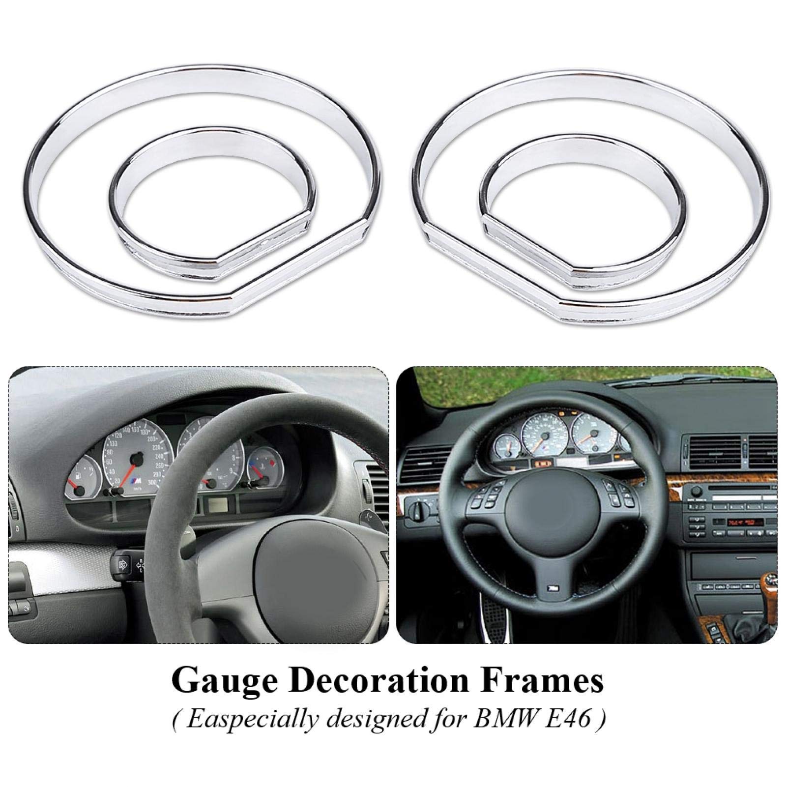 4pcs voiture tableau de bord avant compteur de vitesse jauge décoration cadre cadran anneaux garniture pour E46, cadre de décroation, compteur de vitesse jauge cadran anneaux cadre tableau de bord co