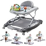 VEVOR 4-in-1 Baby Walker, Foldable Baby Activity Center with Wheels, 3 Adjustable Height, Music & Toys Tray, Learning-Seated | Walk-Behind | Rocker | Bouncer Toddler Walker for Boys Girls 6-24 Months