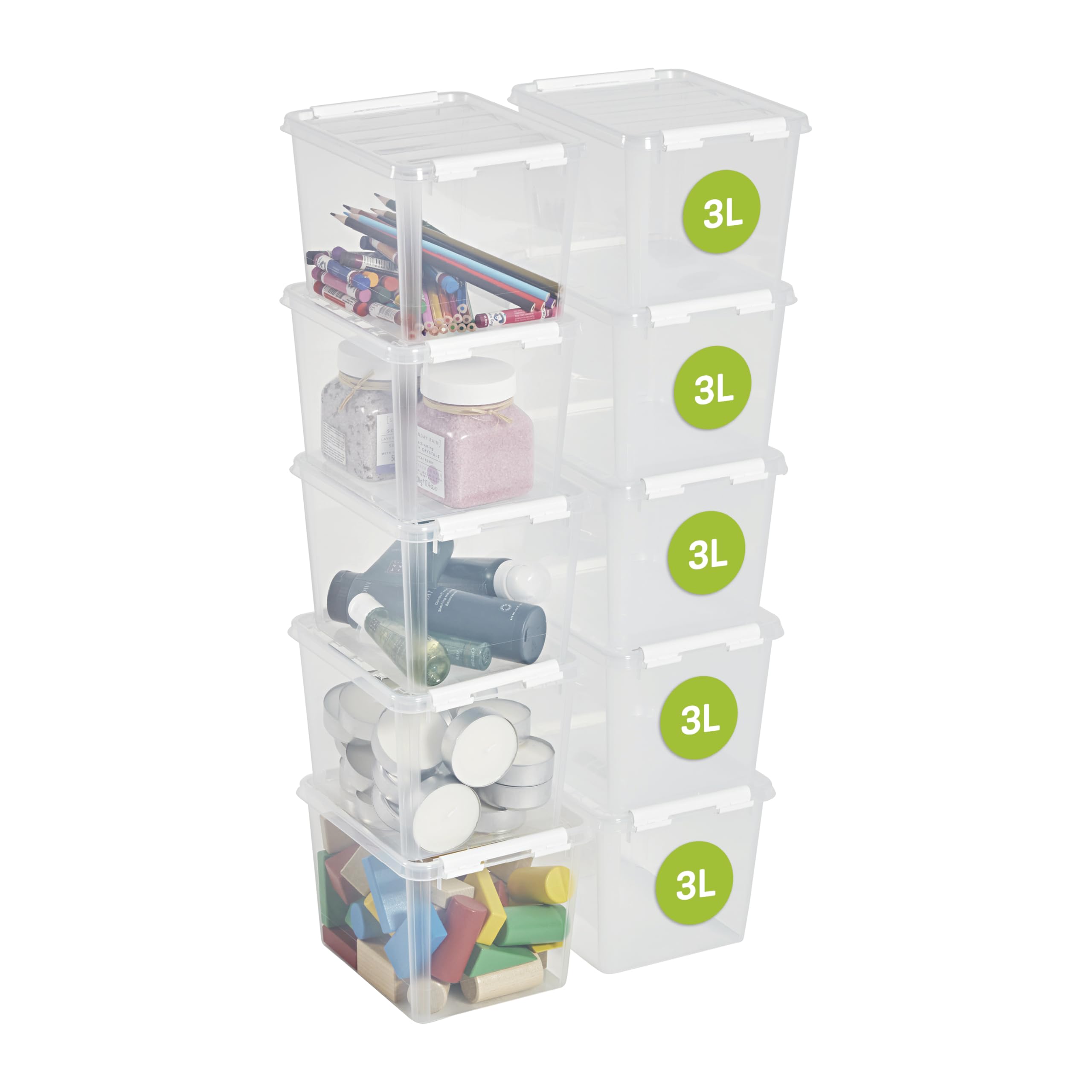 Scatole Portaoggetti 1,5L Con Coperchio - Set Di 8, Impilabili, Senza BPA, Per Alimenti E Oggetti - Foto 3