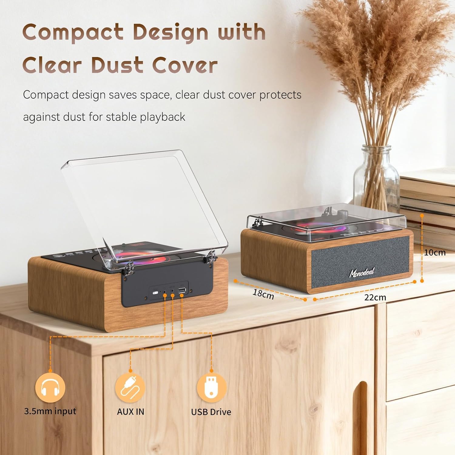 MONODEAl Retro CD Player Bluetooth mit Holz Case, HiFi Bass Boost | Wiederaufladbar Discman mit Fernbedienung und Sleep Timer, CD Player Tragbar mit USB/AUX Wiedergabe