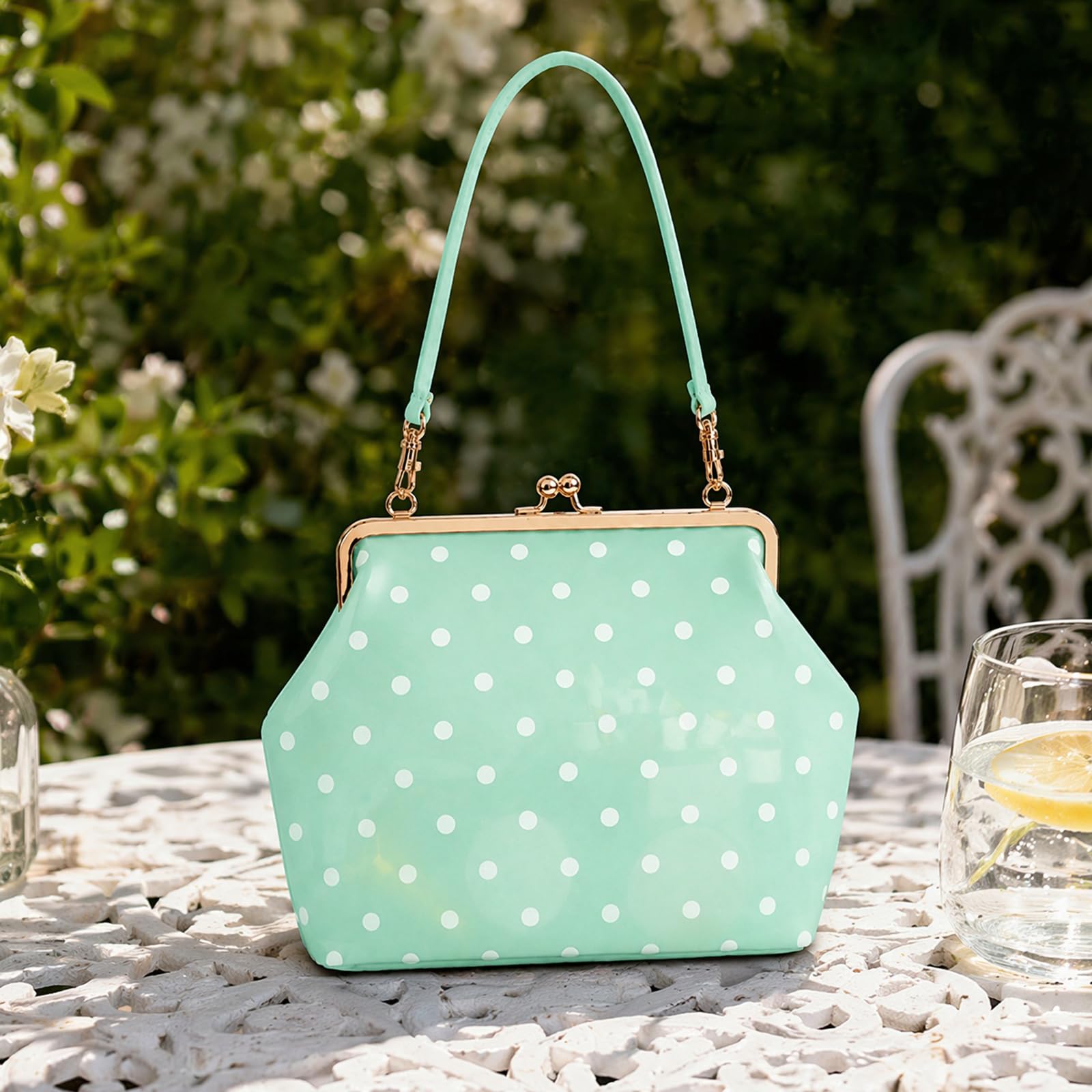 Bolso bandolera de PVC transparente para mujer, diseño de lunares, grande, elegante, cierre de beso, impermeable, color caramelo, bolsa de transporte para uso diario y viajes (verde menta)