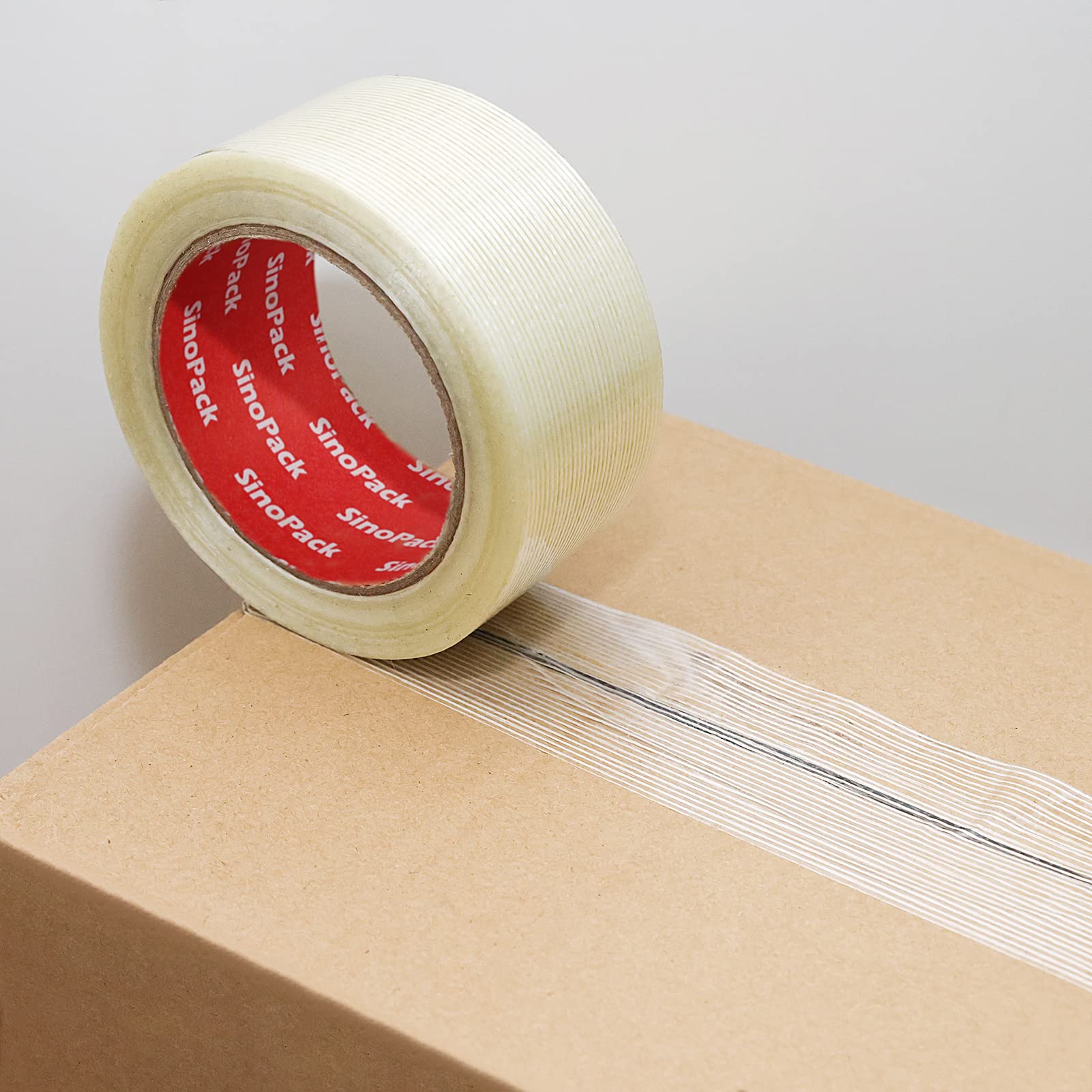 Cinta de embalaje reforzada, paquete de 12 cintas de 5.5 mil x 2 pulgadas x 50 yardas, cinta de nailon resistente de 2 pulgadas, cinta de embalaje reforzada de fibra de vidrio