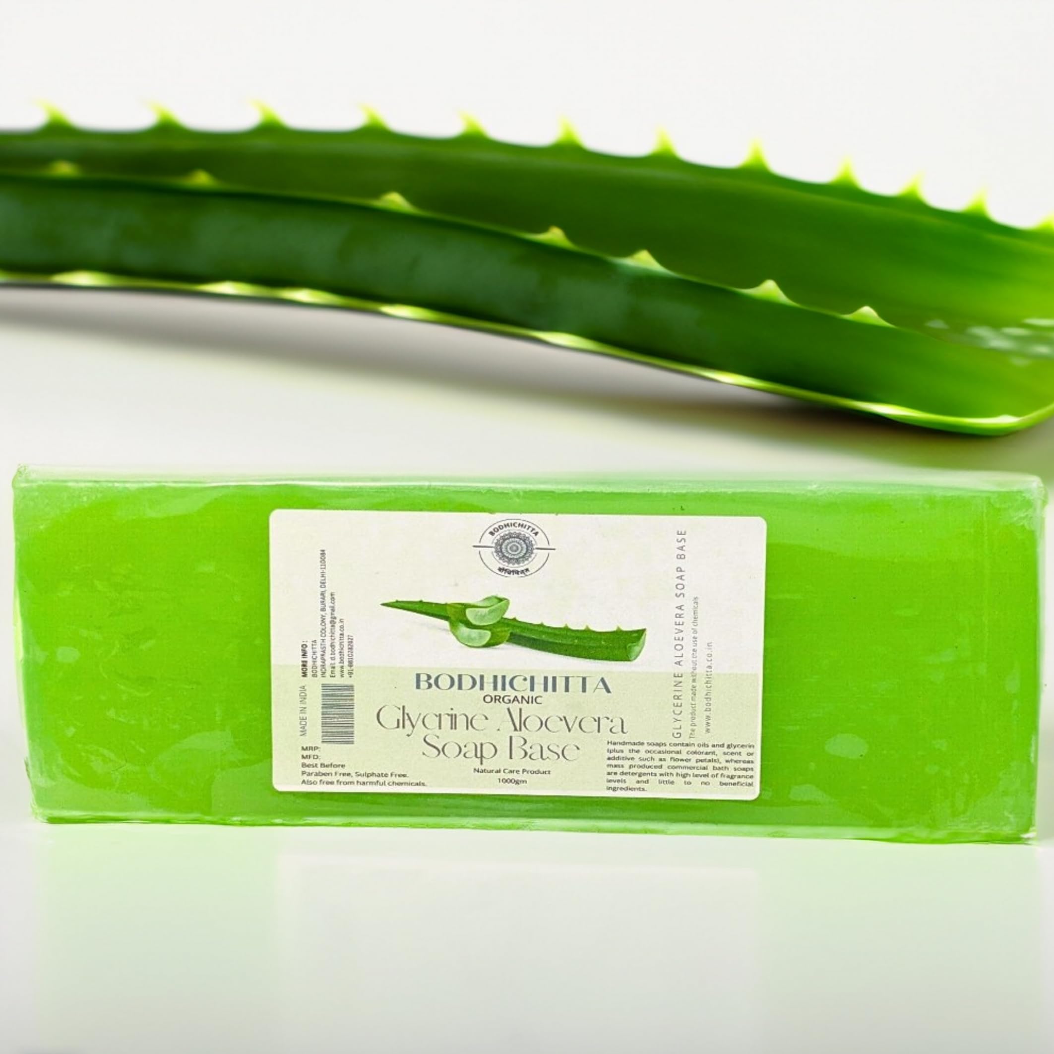Bodhichitta Aloevera Glycerine Soap Base |100% Pure Organic & Natural | Paraben, SLS, Chemical Free | Melt & Pour Soap Base Bar For Soap Making 1kg 1