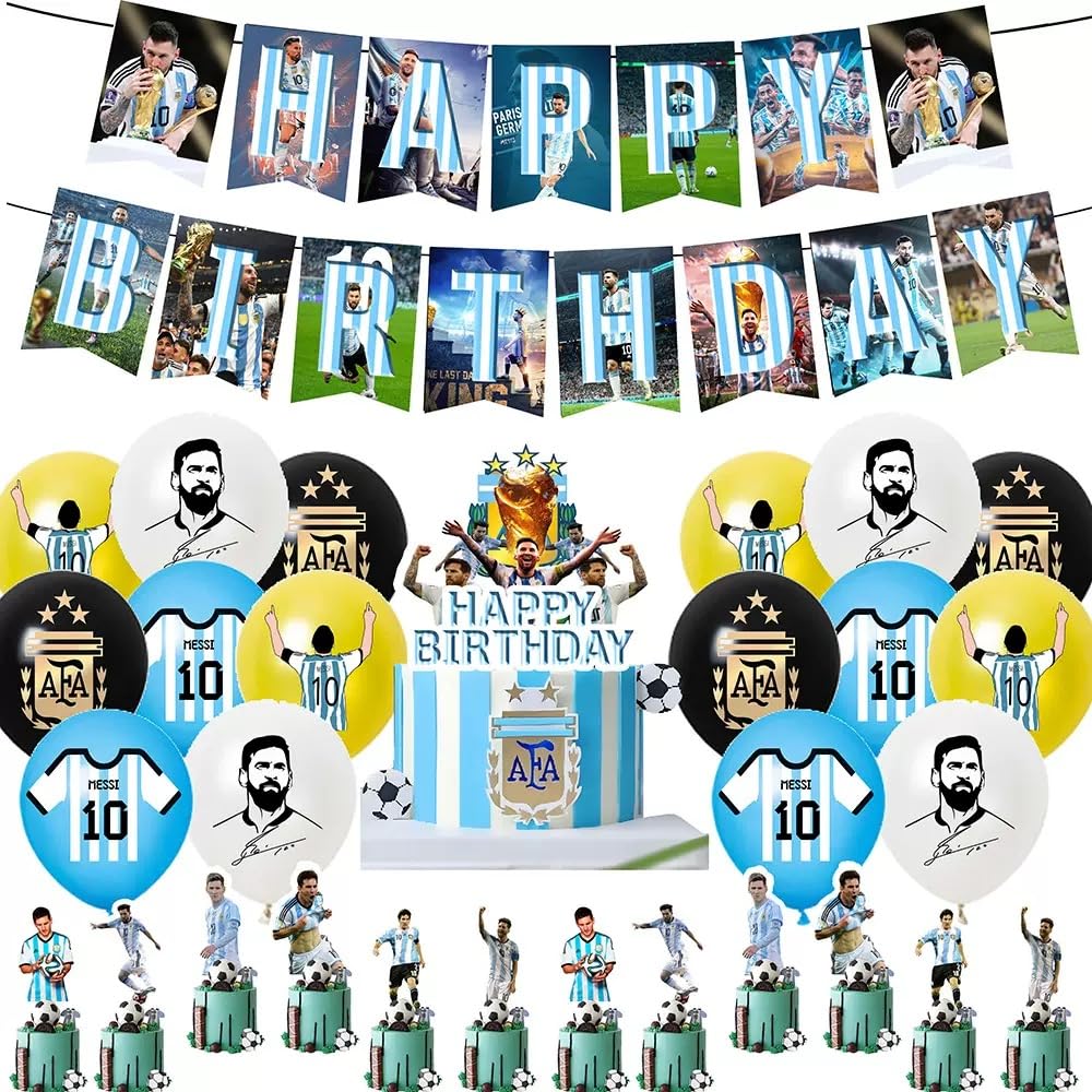 Football Star Messi Birthday Party Decorations Supplies Birthday Banner, Balloons Cake Toppers Football Themed Decoration Supplies