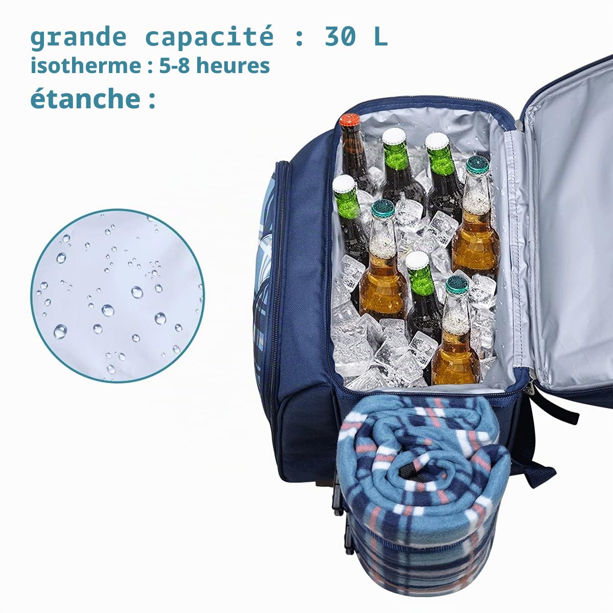 Hap Tim Panier de Pique-Nique pour 2 Personnes, avec Compartiment Isotherme Anti-Fuite, Porte-vin, Couverture Polaire et Couverts, Parfait pour la Plage, Le Camping, Les fêtes (EU-36083-BL)