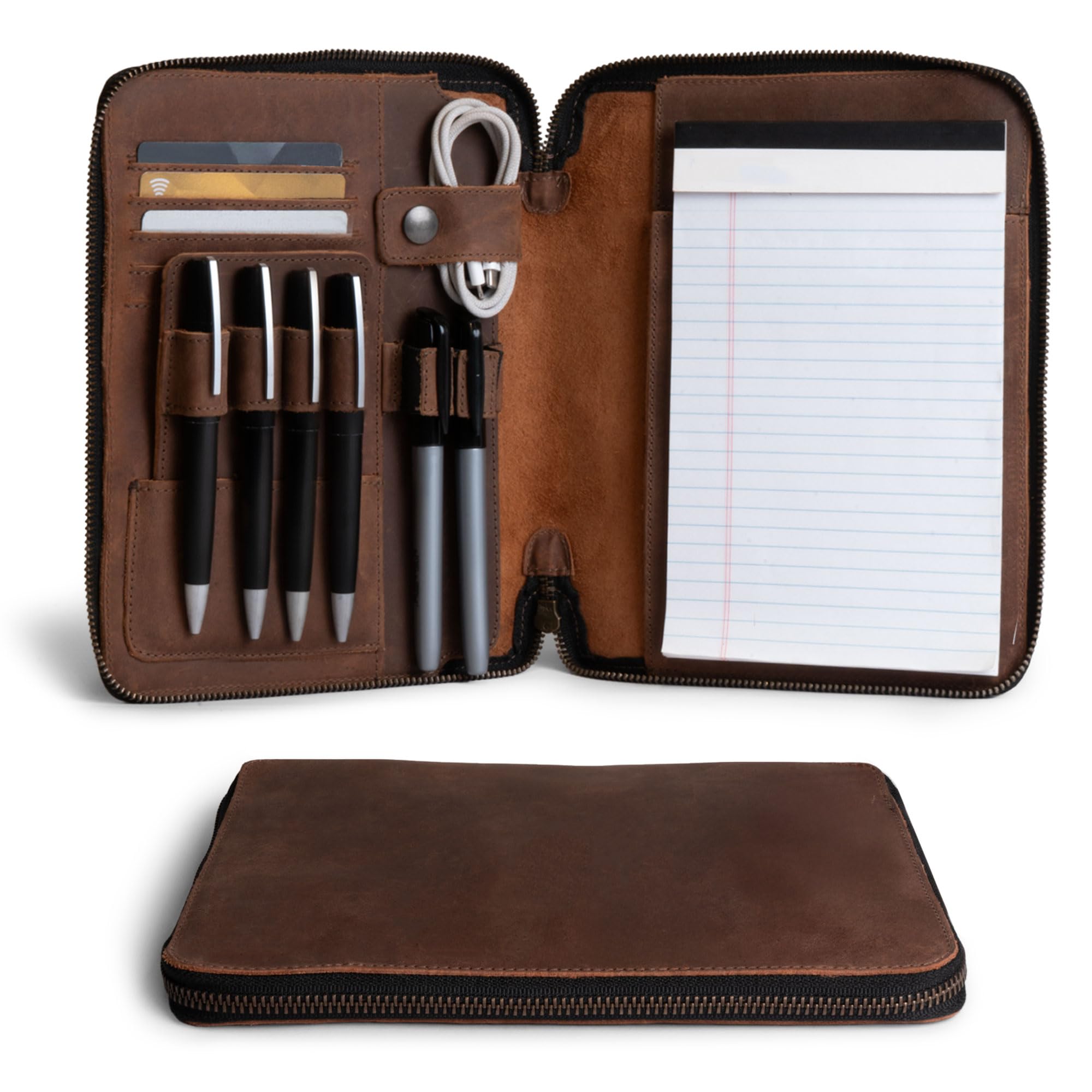 Leather Worx, Rustic A5 Notebook (5.75 x 8.25 inch.) Portfolio Binder, Executive Padfolio for Office, Personal Planner for Men and Women, Full Grain Leather, Handmade, Bourbon Brown