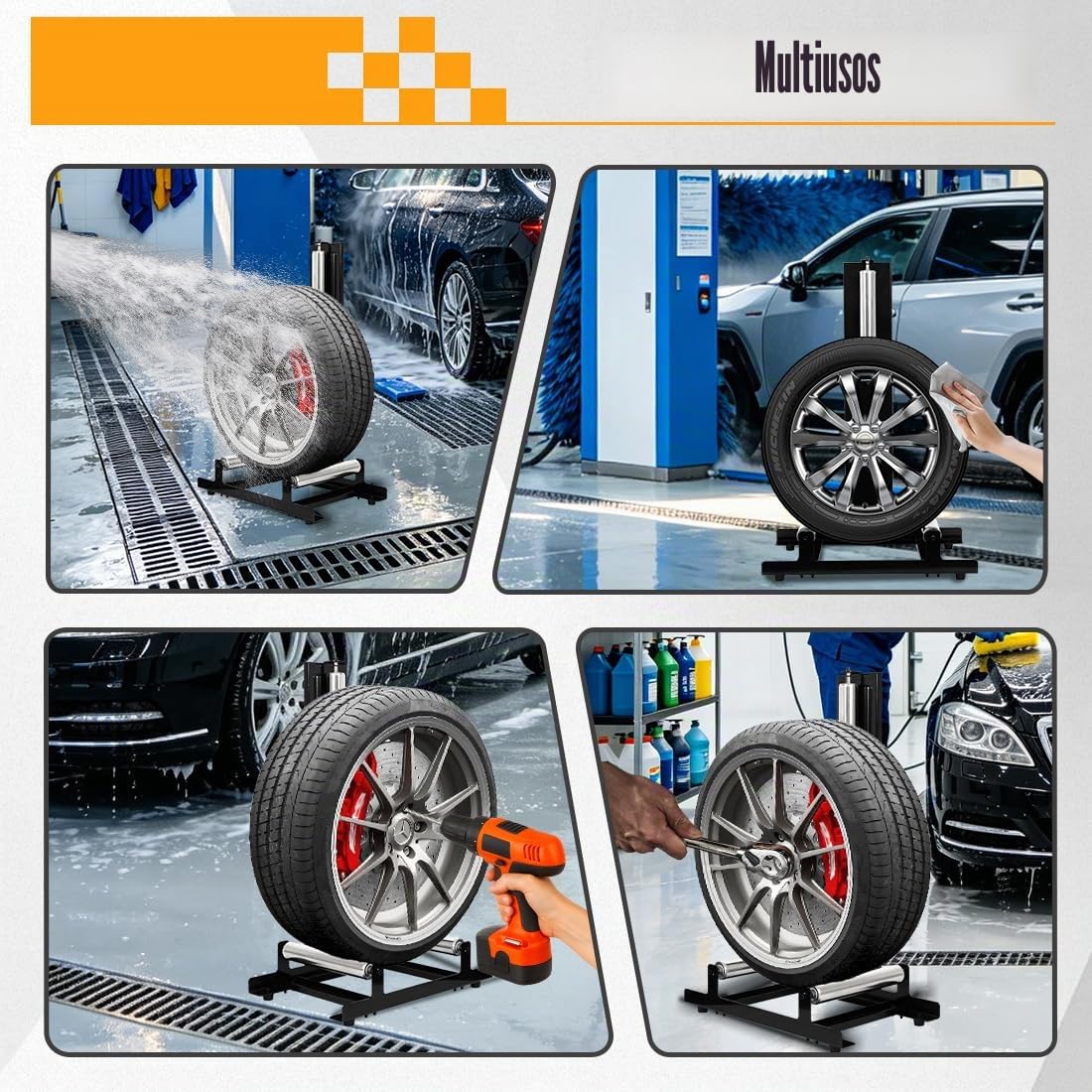 Soporte para Limpiar Llantas,50 kg 58x36.5x89 cm Neumáticos Coche | acero de alta resistencia, 360° de giro, fácil instalación, para pulir y recubrir, ruedas de 360°, stand para taller
