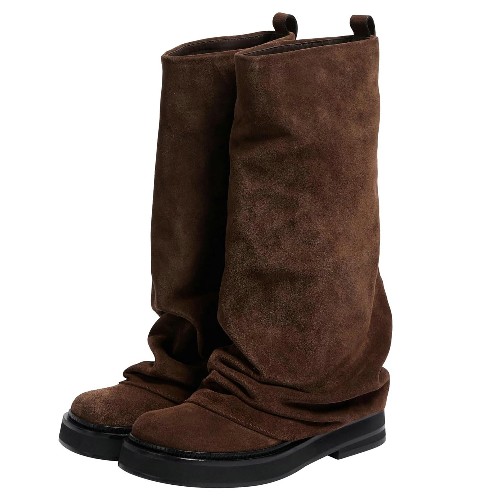 ClassicSter Slouch Fold Over Boots for Women Knee High Moto Boots Low Heel Sloucy Motorcycle Shoes Comfortable Mid