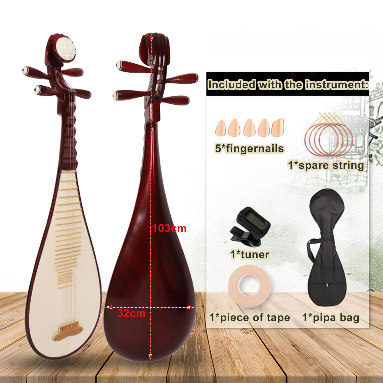 Pipa fatta a mano, liuto a 4 corde, strumento a corda per principianti, per musicisti