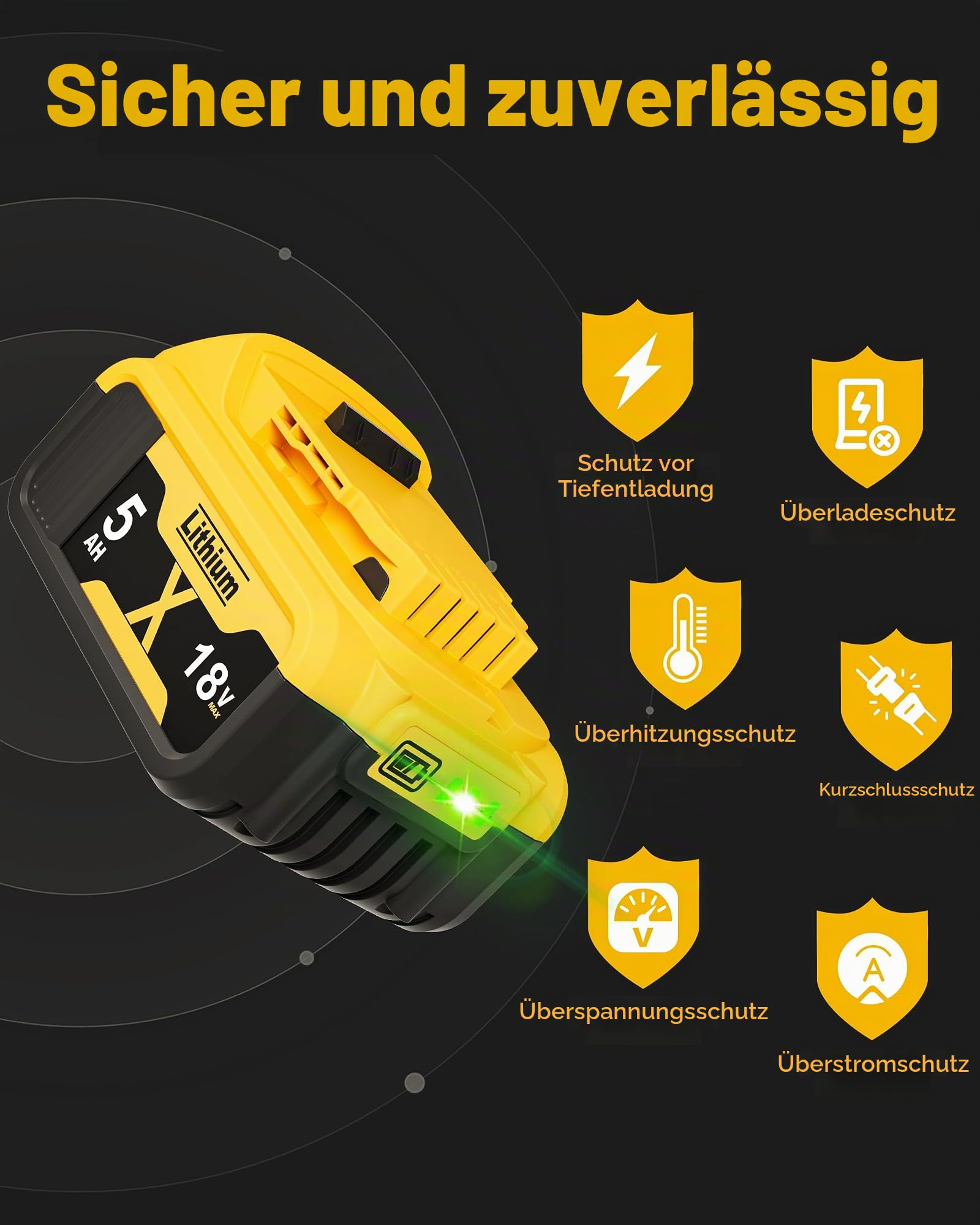 2Stück 5000mAh Ersatzakku für Dewalt Akku 18V + 4A DCB115 Ersatz für Dewalt Ladegerät XR DCB182 DCB184 DCB200 DCB184 DCB101 DCB107