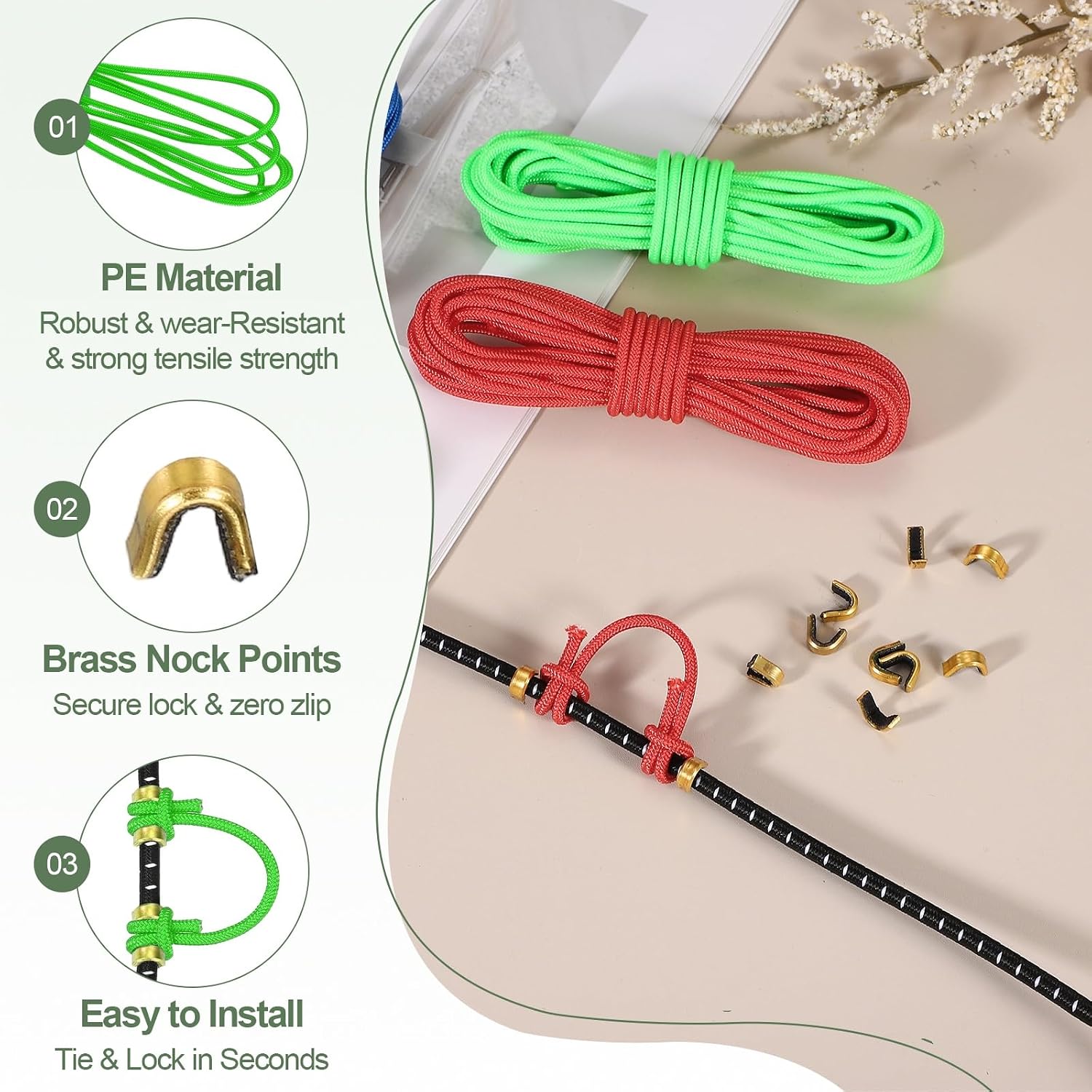Archery D Loop Rope Bow String D Loop Rope Thread Release Material with Brass Nock Points for Archery Accessories