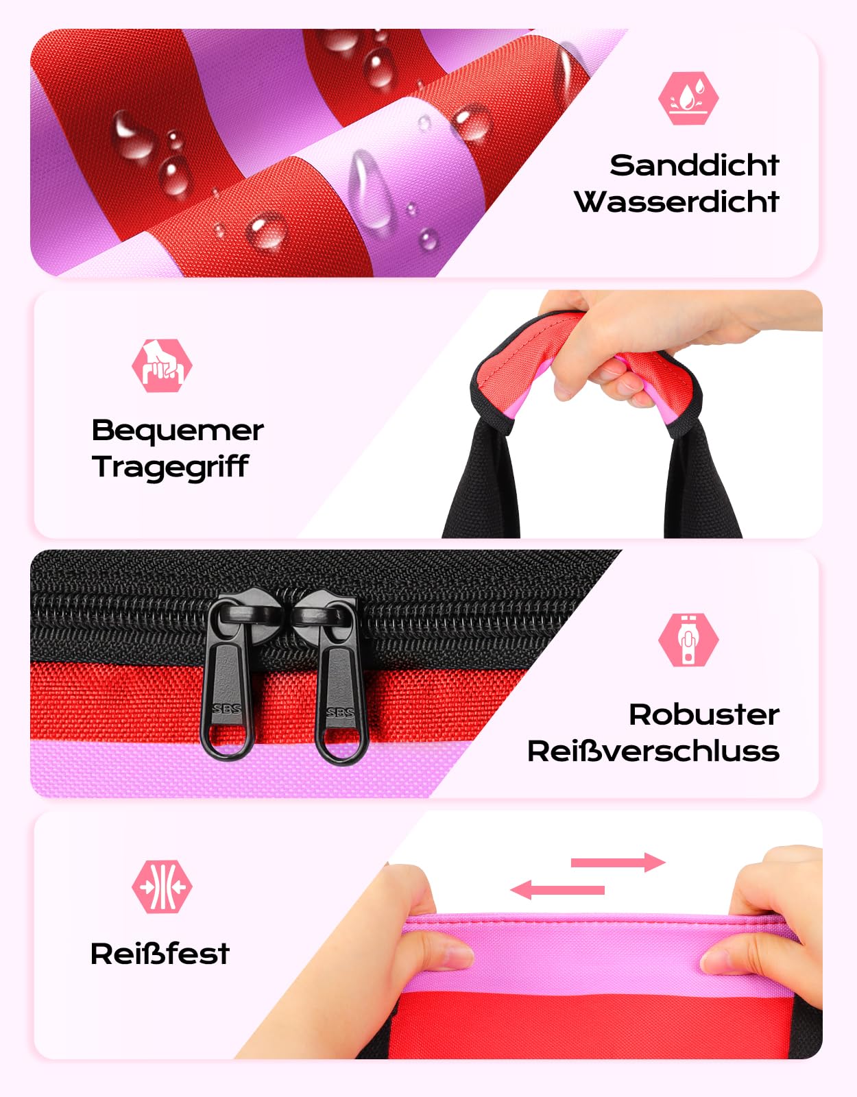 CIRYCASE Strandtasche XXL Familie mit Kühlfach, 54L Große Badetasche Strandtasche mit Reißverschluss & Nassfach, Faltbare Wasserdicht Beach Bag Mädchen Handtasche Shopper Damen für Reisen/Fitness/Pool
