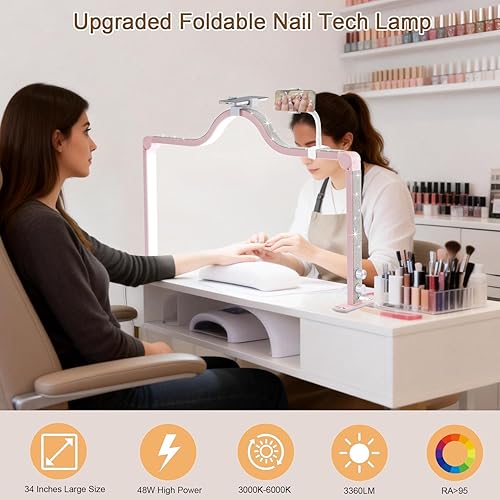 Miniatura 3 de Lámpara de uñas de tecnología mejorada para escritorio, luz de uñas grande plegable de 34 pulgadas con soporte para teléfono, lámpara de manicura