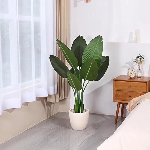 Miniatura 3 de Planta artificial de ave del paraíso de 4 pies, palmera tropical falsa para interiores y exteriores, plantas artificiales perfectas para decoración