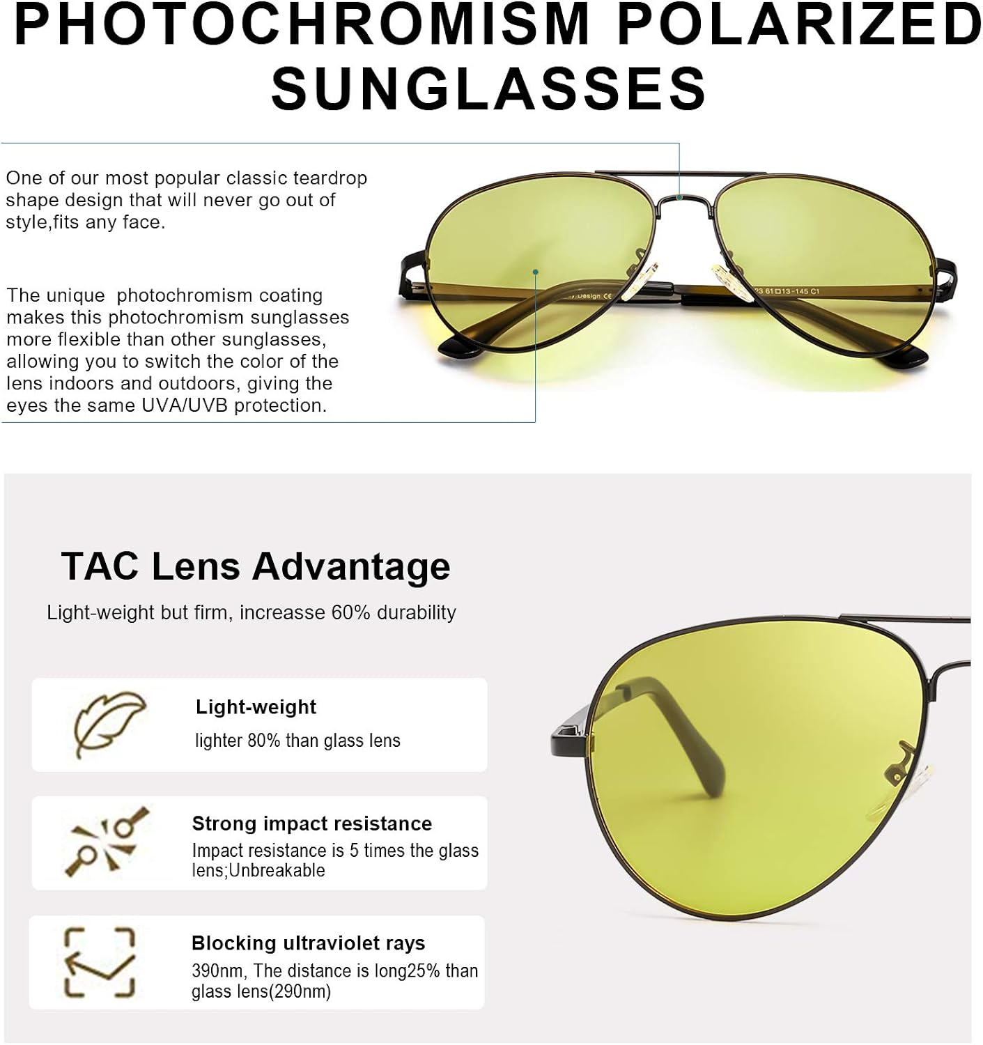 Miniatura 4 de Gafas de sol polarizadas fotocromáticas para hombre gafas de sol de conducción nocturna gafas de sol deportivas con protección UV 400 para conducir