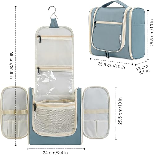 Miniatura 5 de Narwey Neceser de viaje colgante, organizador de maquillaje cosmético para mujeres y hombres, C-Azul grisáceo