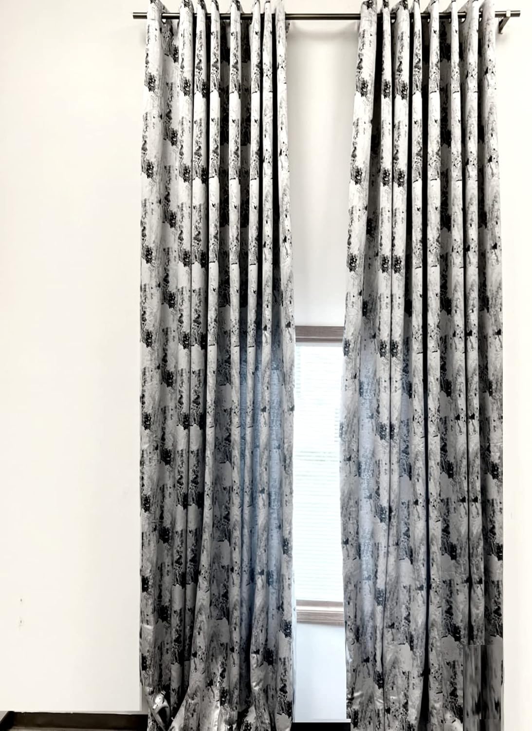 Ikiriska Extra Long Curtains with Geometrical Pattern 8-24 ft Length. (1 Panel). Custom Made Drapes. 50-100" Width. for high Tall Ceiling (50″Wx204″L, Marble Black/White)