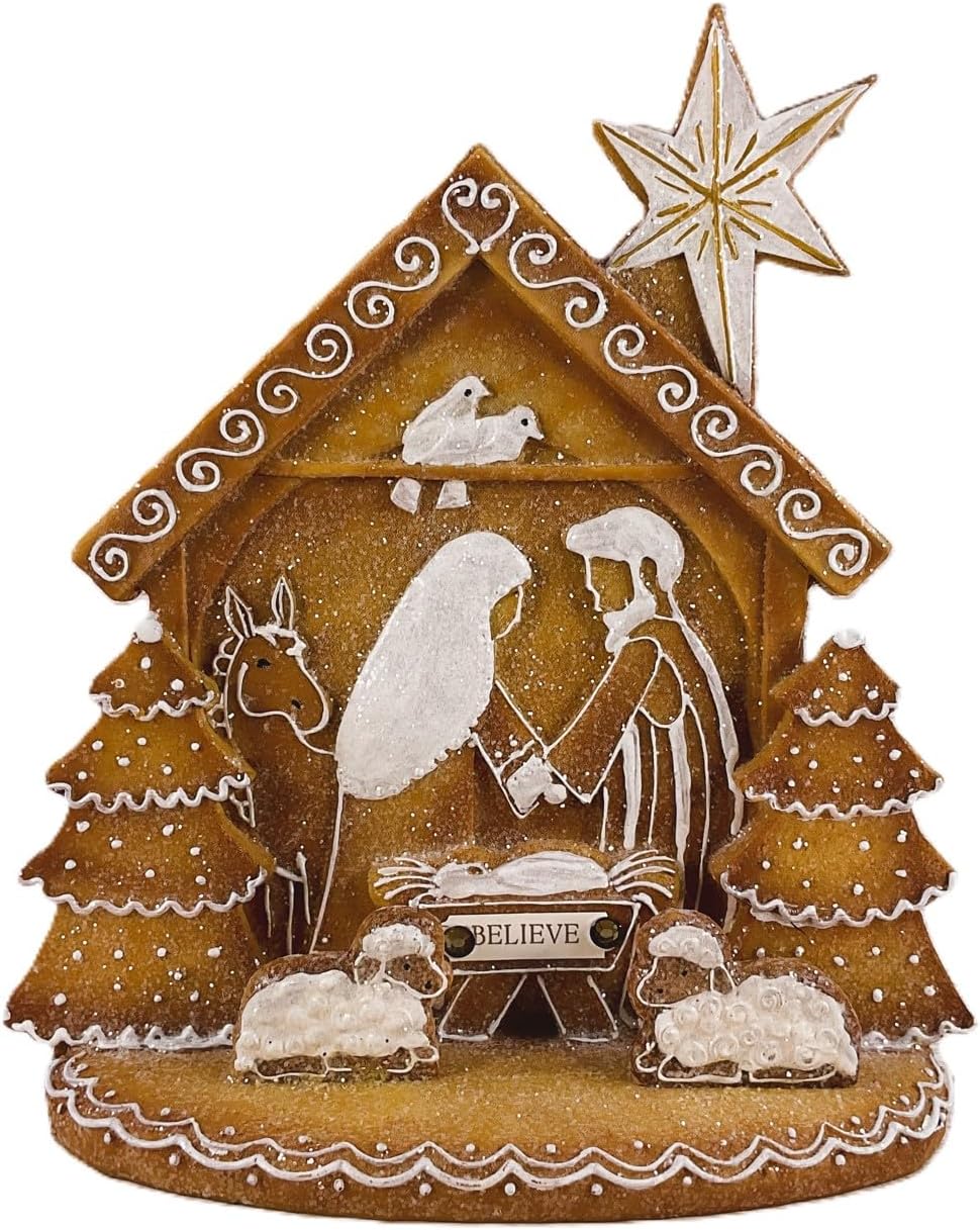 Christmas Decor - Believes Gingerbread Nativity Holy Family Stable Figurine (Believe)