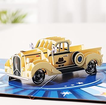 Liif Classic Car Fathers Day Card, 3D Happy Fathers Day Pop Up Card, Funny Birthday Card For Dad, Men, Husband, Chef, Him, Grandfather | With Message Note & Envelop Classic Car
