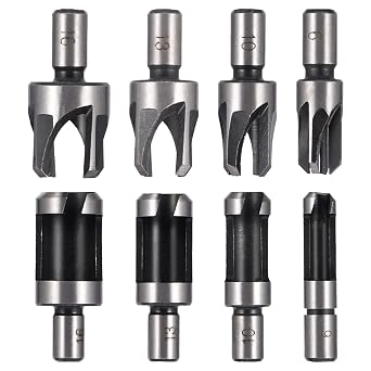 Eagles 8pcs 5/8" 1/2" 3/8" 1/4" Carbon Steel Wood Plug Cutter Set, Roundwood Wood Plug bits Tenon Drill Bit, Taper Claw Type Wood Plug Cutter Drill Bits