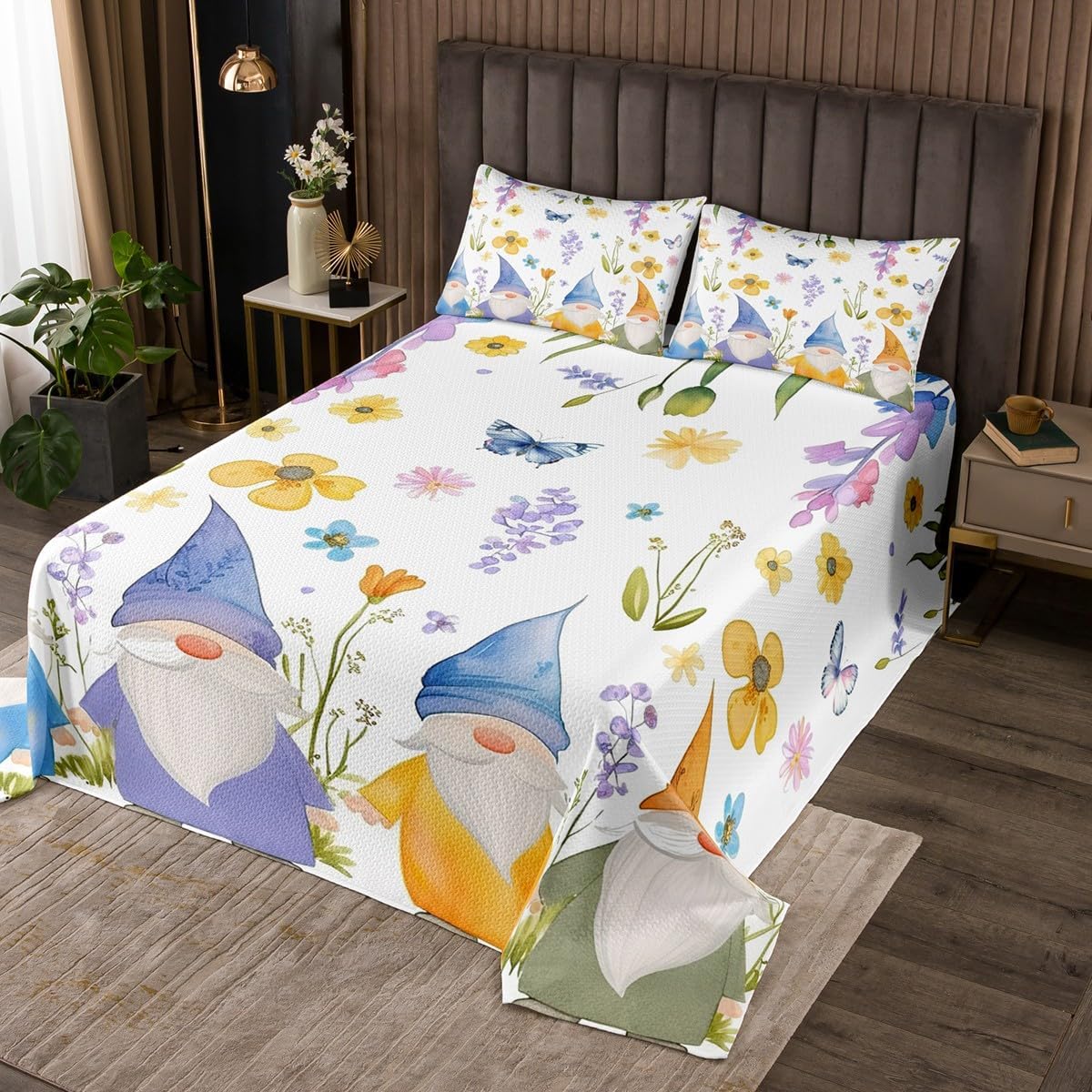 Homewish Fish Bedspread Queen Size,Hand Drawn Style Animal Bedding Set for Kids Boys Girls Room Decor,Underwater World Sealife Quilt 3Pcs,Nature Botanical Black White Coverlet Set,2 Pillowcases