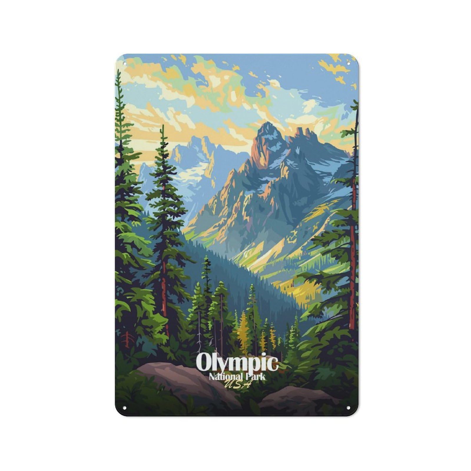 Junmoney Style-18 For Garden Room Or Summerhouse, Olympic National Park Illustration Retro Metal Sign 30X20cm, For Vintage Wall Decor Fans, For Metal Sign Collectors