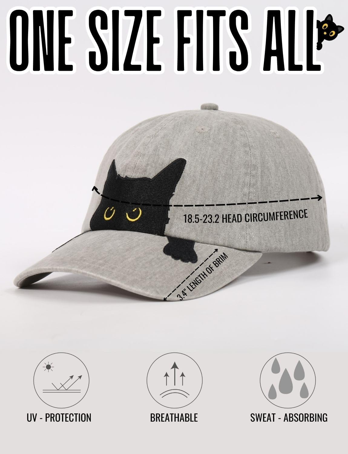 InnoBeta Black Cat Lovers Gifts for Women, Men, Adjustable Embroidered Hat for Birthday, Christmas - Image 4