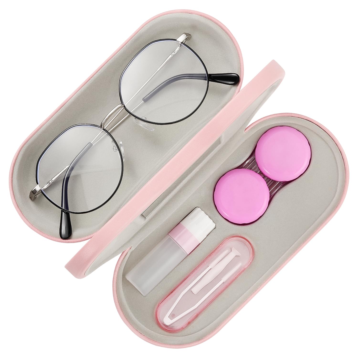 MoKo Double Eyeglass Case Contact Lens Case with Mirror Tweezers Remover 2 in 1 Double Sided Portable Contact