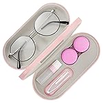 MoKo Double Eyeglass Case, Contact Lens Case with Mirror Tweezers Remover, 2 in 1 Double Sided Portable Contact Lens Box Holder Container Soak Storage Kit Sunglasses Pouch for Men & Women, Pink