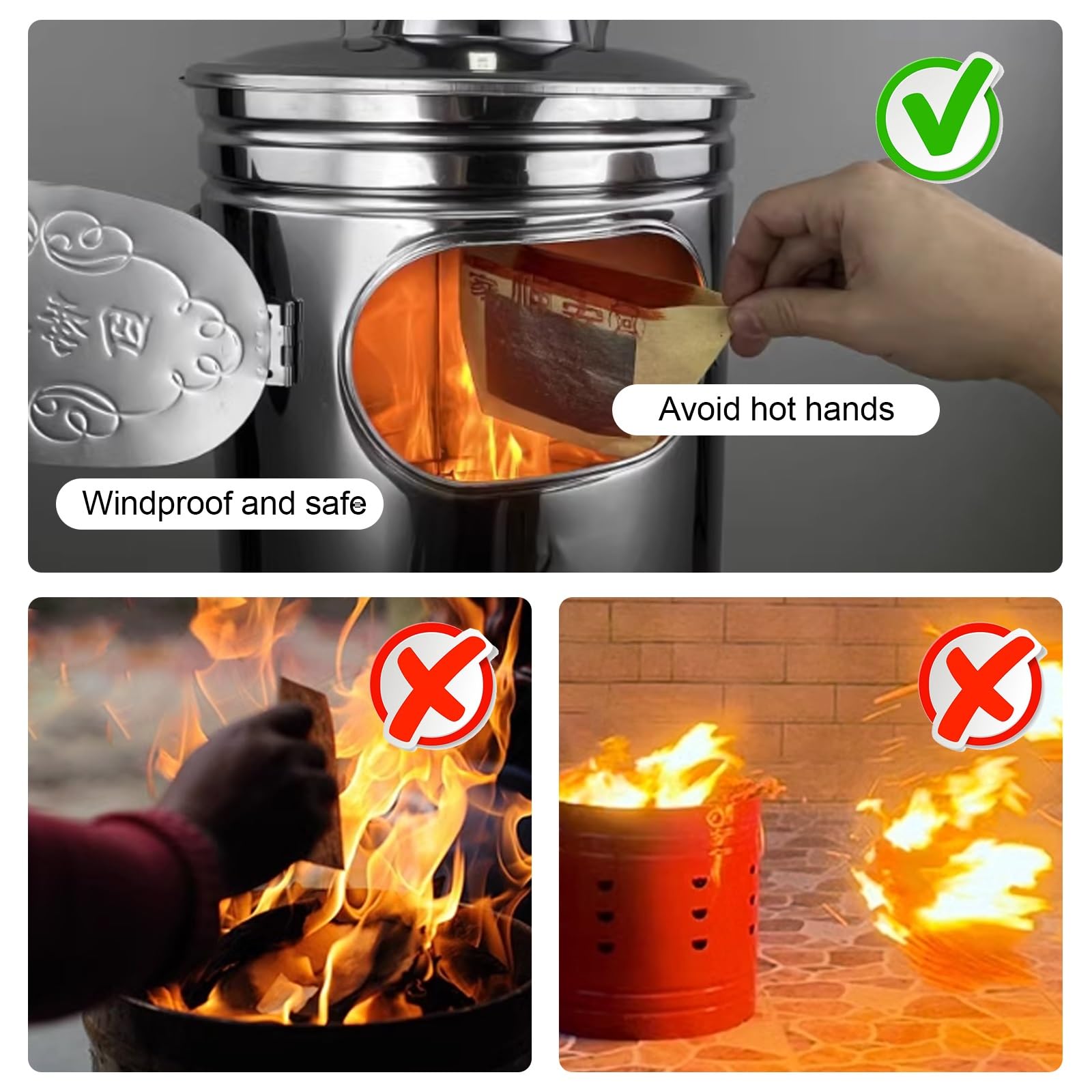 Incinerador, Contenedores for Quema de Basura con Conducto de Escape de Humo de 2 M, Incinerador for Interior, Exterior, Combustión de Basura, Papel Usado, Hojas de Jardín