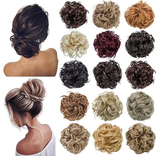 XBwig Extensiones de cabello ondulado y rizado con moño desordenado, pieza de cabello sintético para cabello recogido, #2788 Mezcla de marrón