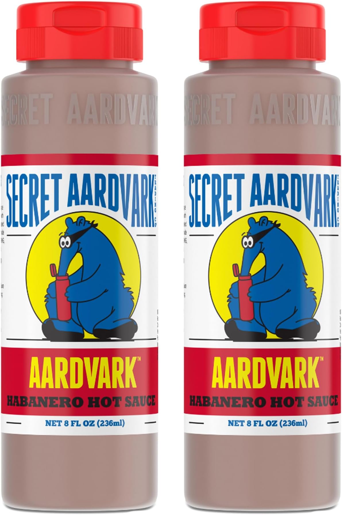 Secret Aardvark Habanero Hot Sauce - Habanero Peppers & Roasted Tomatoes, Medium Spiced Hot Sauce, BBQ Sauce, Non-GMO, Low Sugar, Low Carb, Hot Sauce & Marinade - 8 fl oz 2 Pack