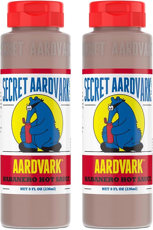 Secret Aardvark Habanero Hot Sauce, Non-GMO, Low Sugar, 2-Pack 8 fl oz | Medium Spiced Bulk BBQ Marinade, Roasted Tomatoes, Low Carb, Vegan, Dairy-Free, No HFCS, Restaurant Supply