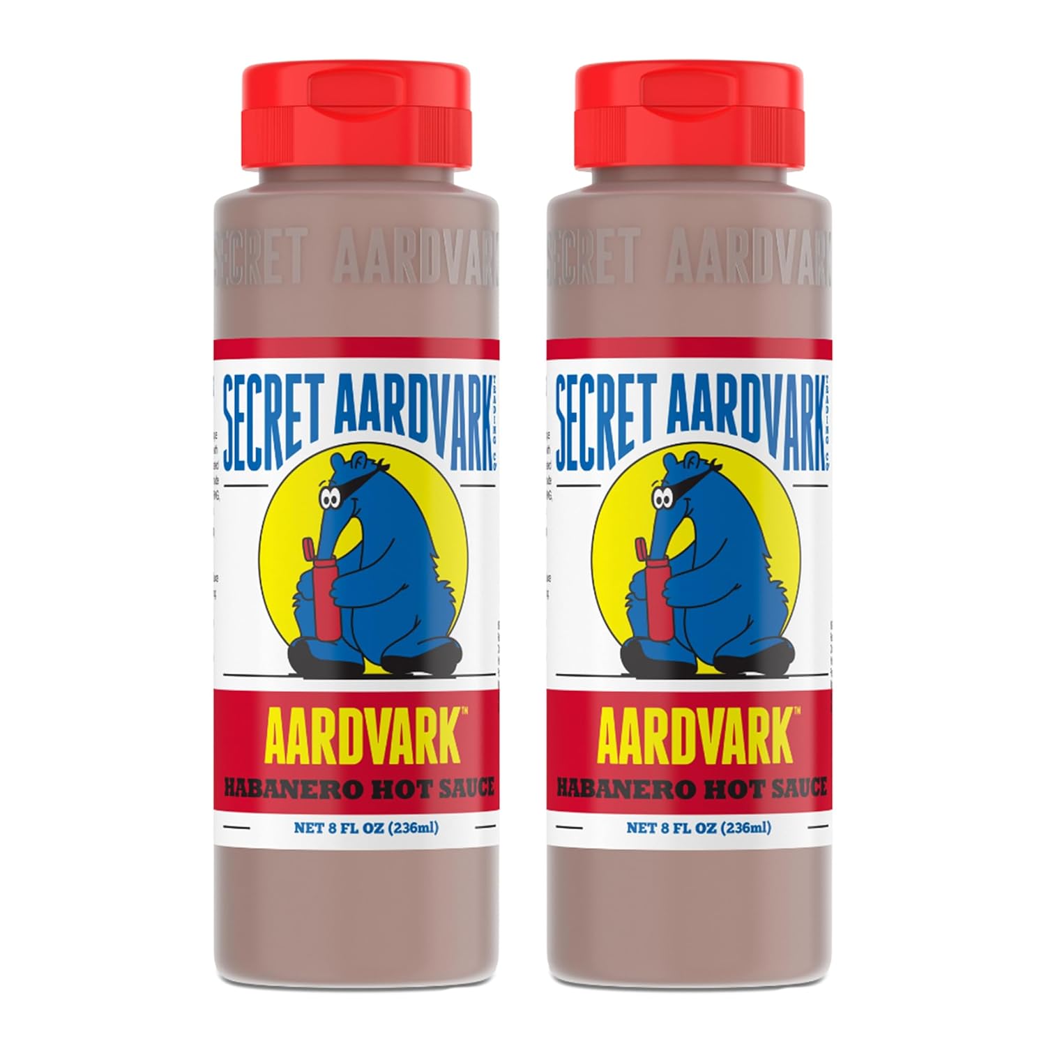 Secret Aardvark Habanero Hot Sauce - Habanero Peppers & Roasted Tomatoes, Medium Spiced Hot Sauce, BBQ Sauce, Non-GMO, Low Sugar, Low Carb, Hot Sauce & Marinade - 8 fl oz 2 Pack