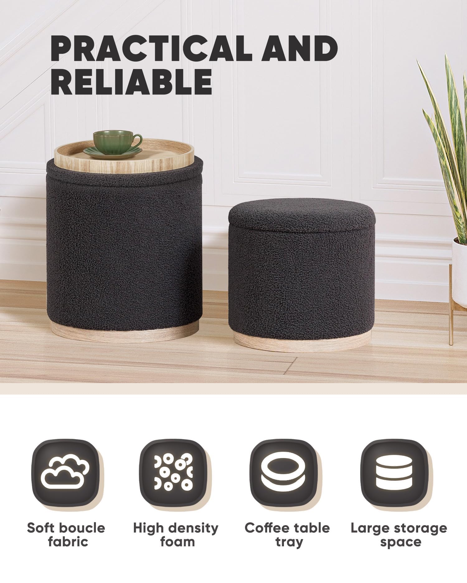 Amazon.com: B FSOBEIIALEO Storage Ottoman Round Boucle Ottomans