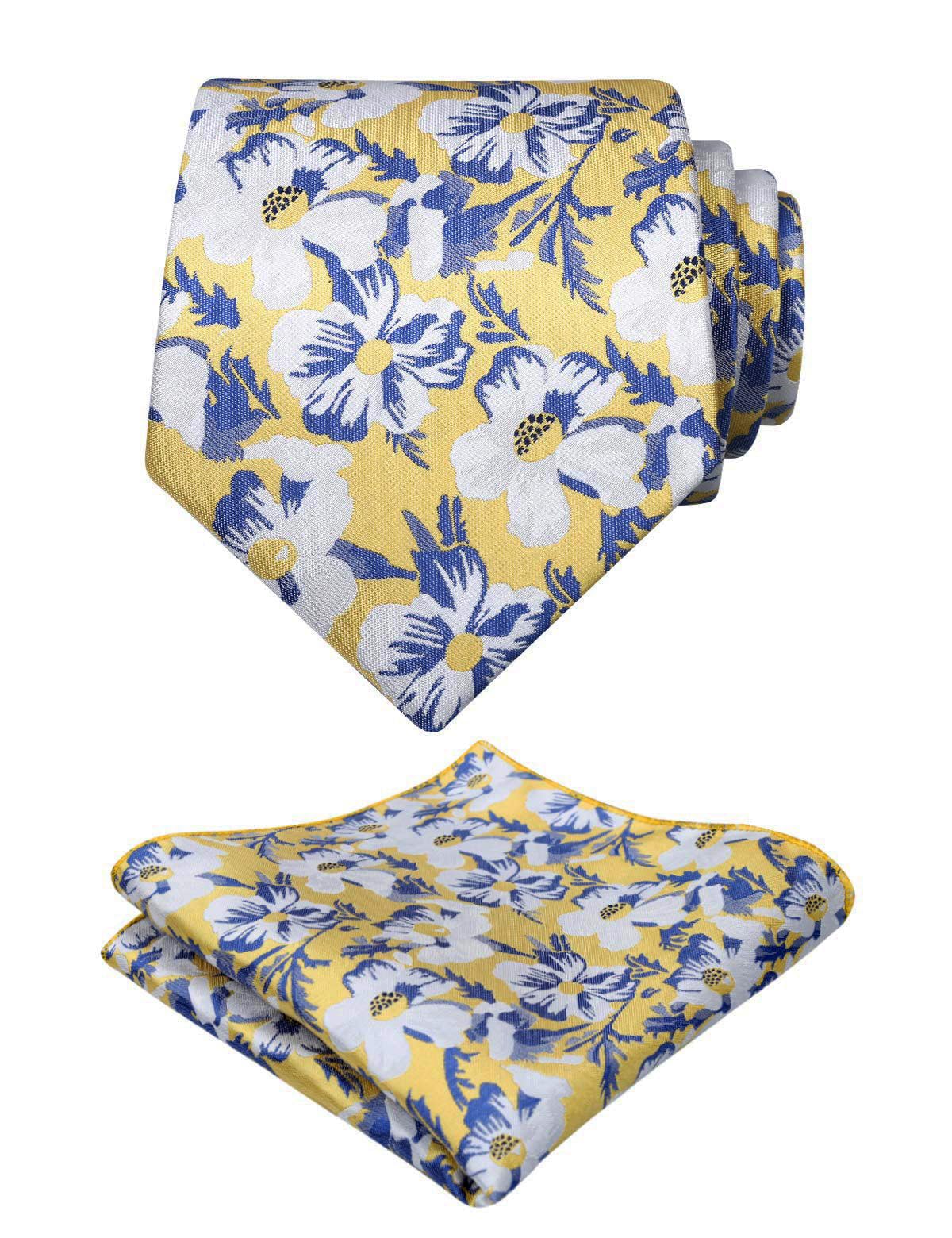 Alizeal Mens Small Floral Patterned Tie with Pocket Square Stylish Unique for Business Wedding Party Necktie Set