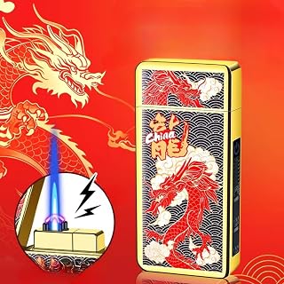 Electric Lighters Rechargeable USB Lighter, Electronic Plasma Butane Torch with Double Arc, Dual Use Self Lighting Cool Lighters with Power Capacity LED Indicator (No Gas) (Dragon)