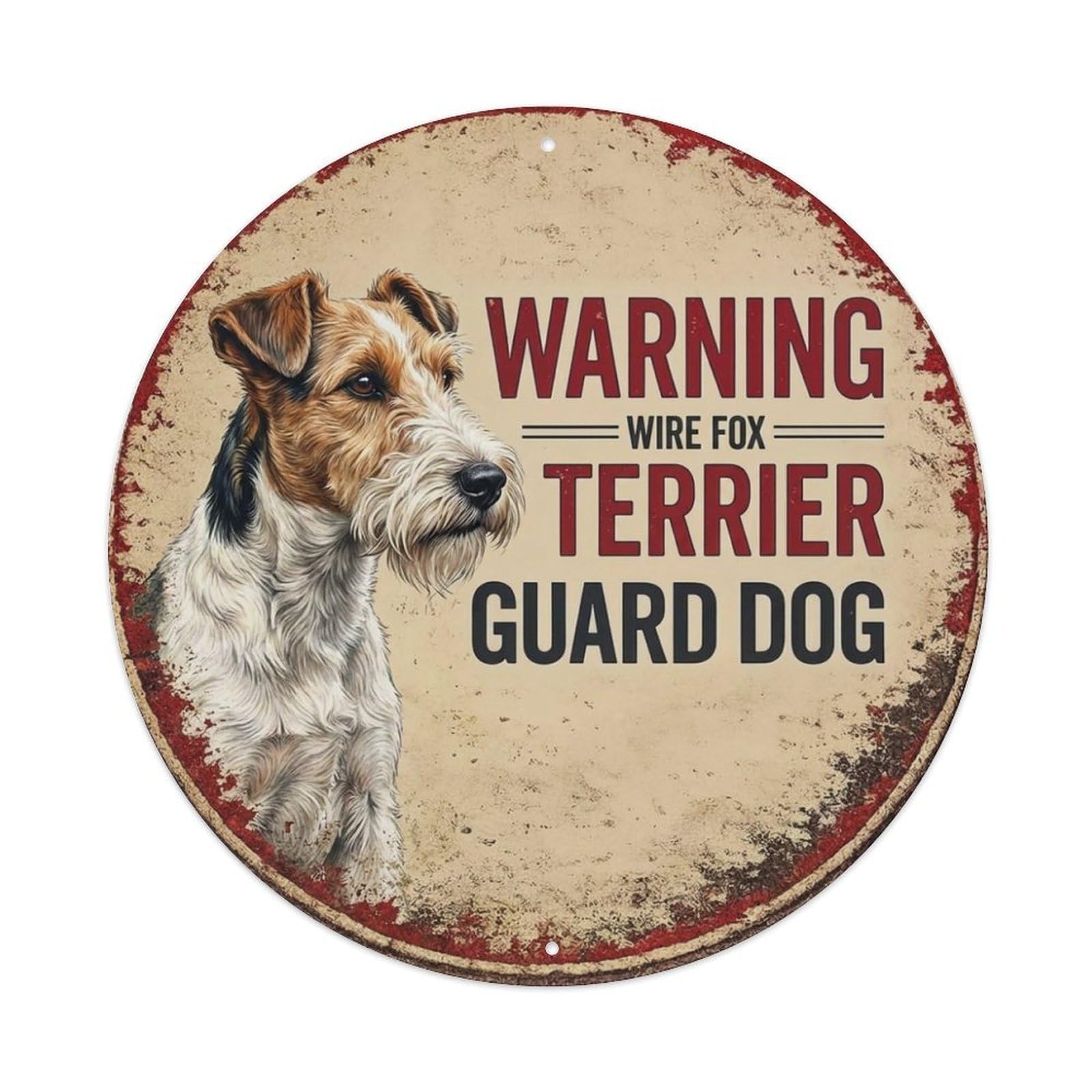 Metal Tin Sign Vintage Warning Wire Fox Terrier