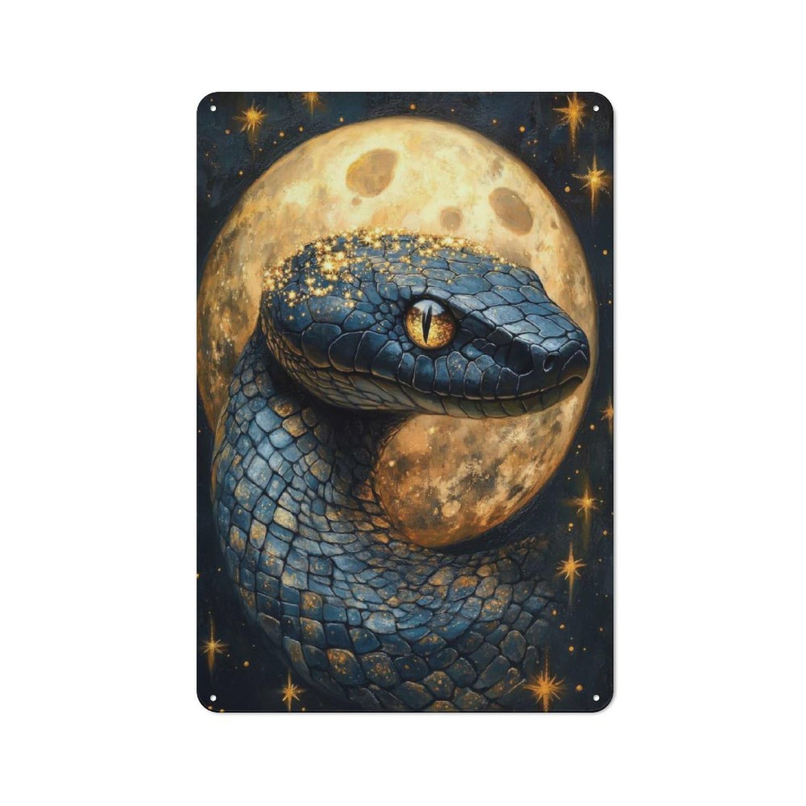 Junmoney Cosmic Serpent And Golden Moon Retro Metal Plaque 30X20cm For Café Or Home Bar, With Clear Retro Wall Decor Character