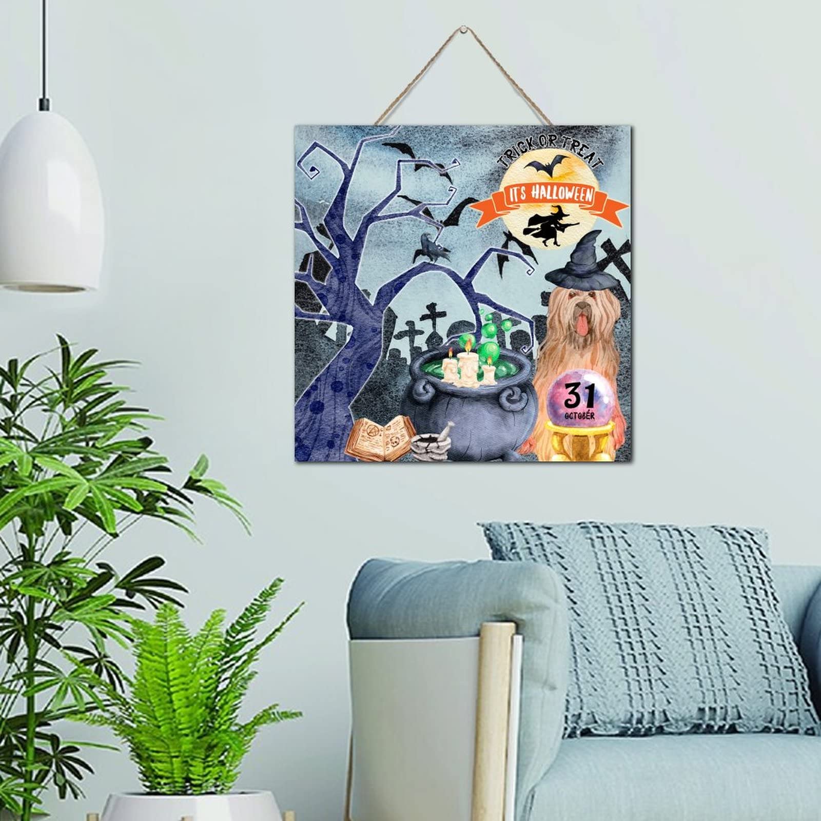 Plaque en bois Halloween Trick or Treat 30cm pour deco de sorciere