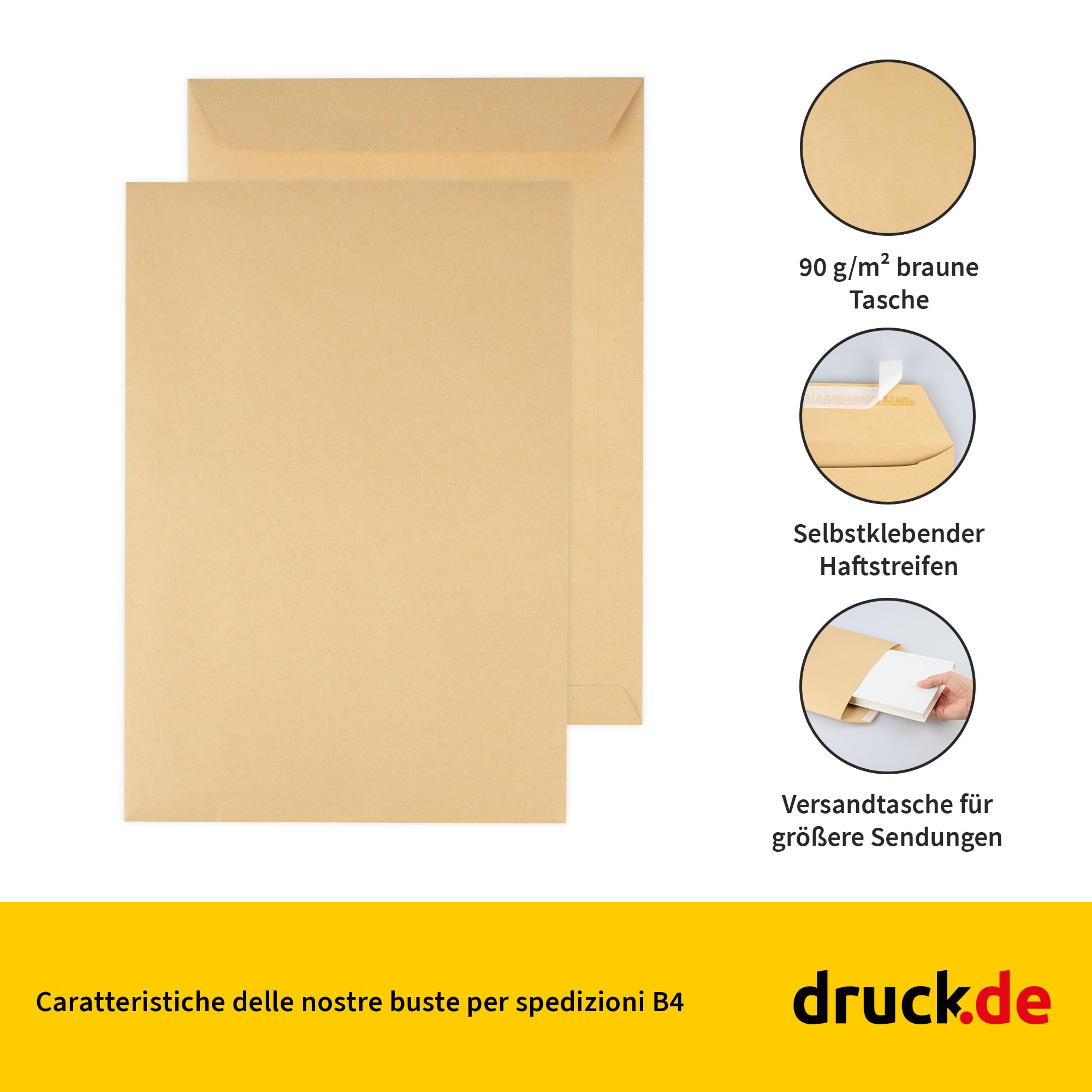 500 buste per spedizioni B4, spessore 120 g/m², strisce adesive, imballaggio per spedizione, sacchetto marrone