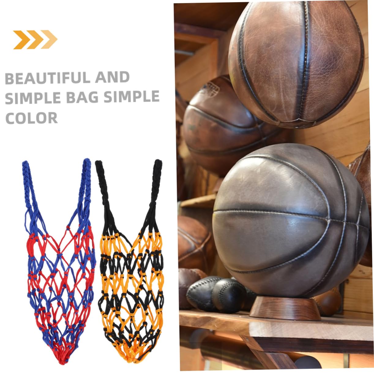 BRIGHTFUFU 4Sets Basketball Net Bag Portable Nylon Sports Ball Carrier for Training Outdoor Use and Storage Includes Net Inflator Durable Mesh Design for