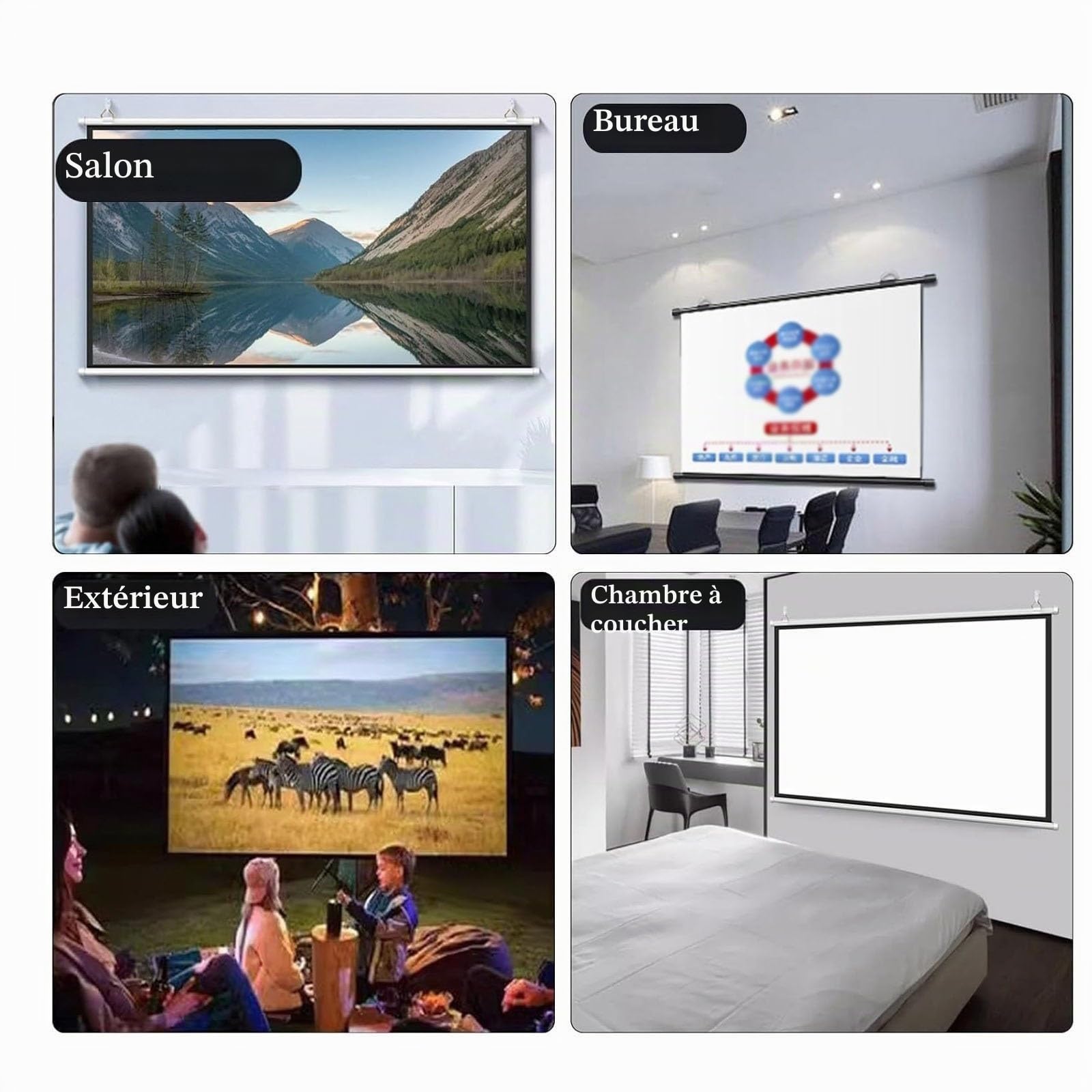 Abaissez l'écran du projecteur, Écran de Projection rétractable Blanc 30", 40", 50", 60", 72", écran de Projection 4:3/16:9(0.672916666666667,50")